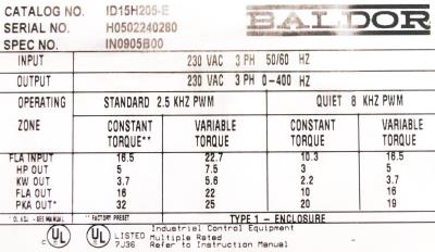 Baldor ID15205-E label image