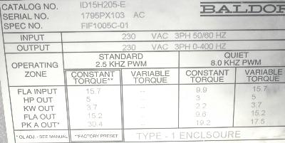 Baldor ID15H205-E label image