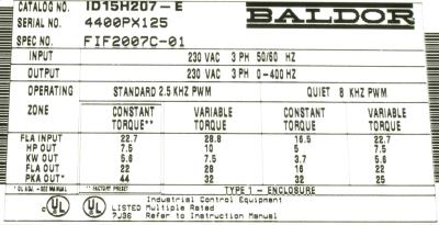 Baldor ID15H207-E label image