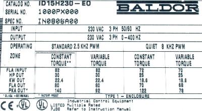 New Refurbished Exchange Repair  Baldor Inverter-General Purpose ID15H230-EO Precision Zone