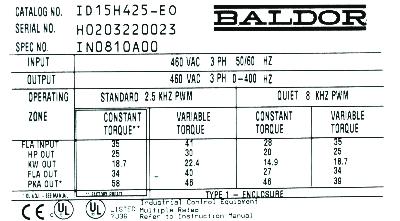 Baldor ID15H425-EO label image