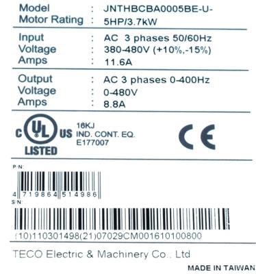 Teco-Westinghouse JNTHBCBA0005BE-U- label image