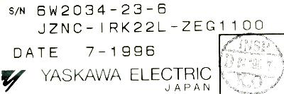 Yaskawa JZNC-IRK22L-ZEG1100 label image