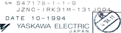 Yaskawa JZNC-IRK31M-131J001 label image