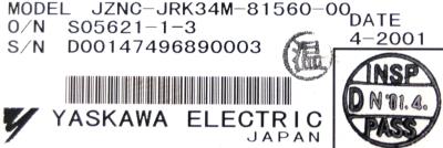 Yaskawa JZNC-JRK34M-81560-00 label image