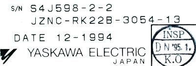 Yaskawa JZNC-RK22B-3054-13 label image
