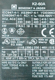 BENEDIKT and JAGER K2-60A label image