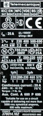 Telemecanique LC1D0910F7 label image