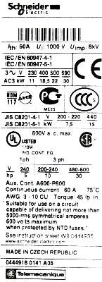 Schneider Electric LC1D40G7 label image