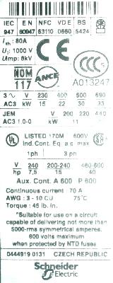 Telemecanique LC1D50F7 label image