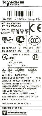 Schneider Electric LC1D50G7 label image