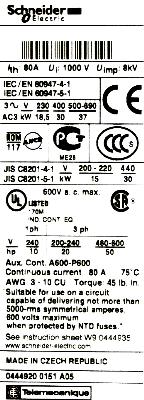 Schneider Electric LC1D65G7 label image