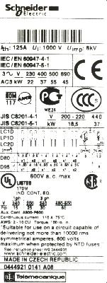 Schneider Electric LC1D80G7 label image