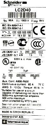 Schneider Electric LC2D40G7 label image