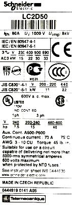 Schneider Electric LC2D50G7 label image