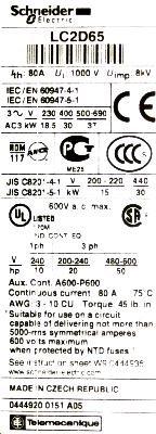 Schneider Electric LC2D65G7 label image