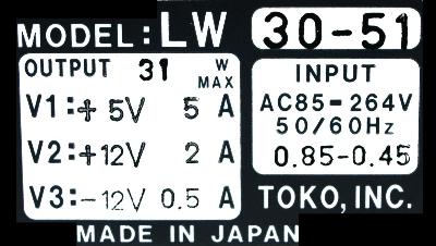 Toko Inc LW30-51 label image
