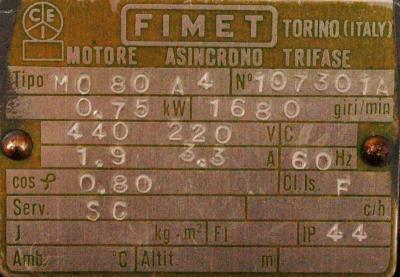 FIMET MOTORI and RIDUTTORI SPA M080A4 label image