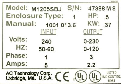 AC Technology Corp M1205SBJ label image