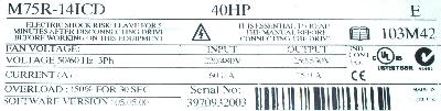 Control Techniques M75R-14ICD label image