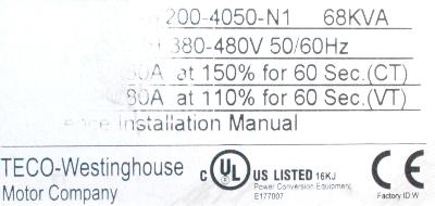 Teco-Westinghouse MA7200-4050-N1 label image