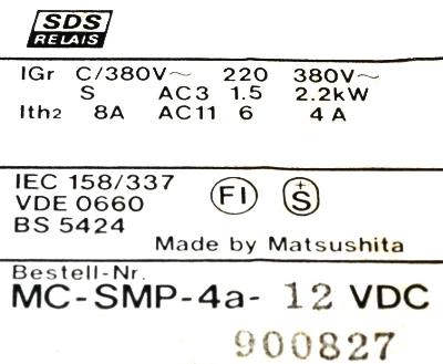 Matsushita MC-SMP-4A-12VDC label image