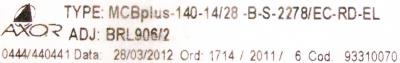 AXOR MCBPLUS-140-14-28 label image