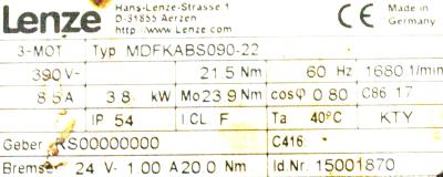 New Refurbished Exchange Repair  LENZE Motors-AC Servo MDFKABS090-22 Precision Zone