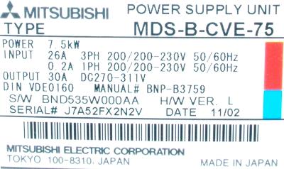 Mitsubishi MDS-B-CVE-75 label image