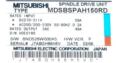Mitsubishi MDS-B-SPAH-150RD label image