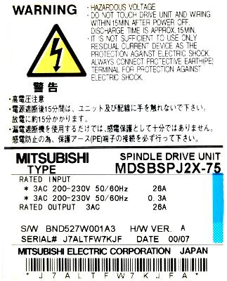 Mitsubishi MDS-B-SPJ2X-75 label image