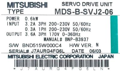 Mitsubishi MDS-B-SVJ2-06 label image