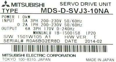 Mitsubishi MDS-D-SVJ3-10NA label image