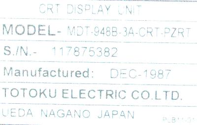 Totoku Electric MDT-948B-3A-CRT-PZRT label image