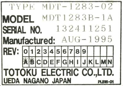 Totoku Electric MDT1283B-1A label image