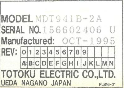 Totoku Electric MDT941B-2A label image