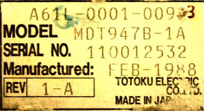 Totoku Electric MDT947B-1A label image