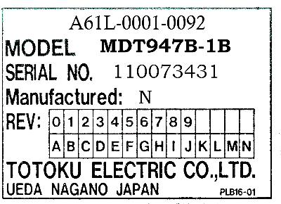 Totoku Electric MDT947B-1B label image