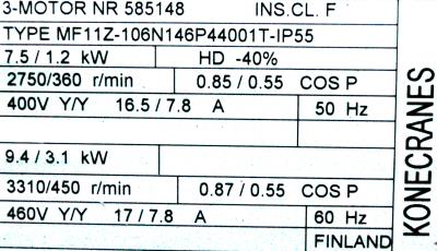 KoneCranes MF11Z-106N146P44001T-IP55 label image
