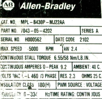 New Refurbished Exchange Repair  Allen-Bradley Motors-AC Servo MPL-B430P-MJ22AA Precision Zone