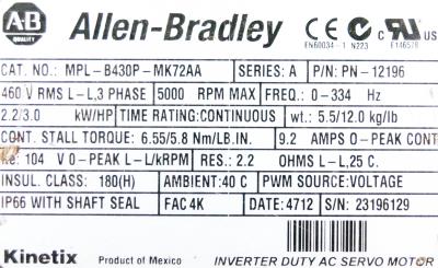 Allen-Bradley MPL-B430P-MK72AA label image