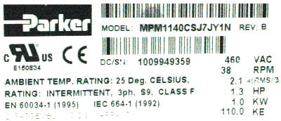 PARKER MPM1140CSJ7JY1N label image