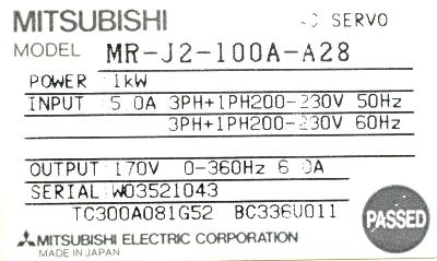 Mitsubishi MR-J2-100A-A28 label image