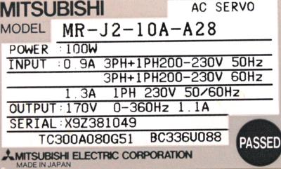 Mitsubishi MR-J2-10A-A28 label image