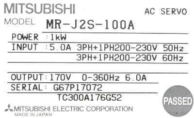 Mitsubishi MR-J2S-100A label image