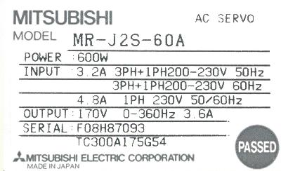 Mitsubishi MR-J2S-60A label image