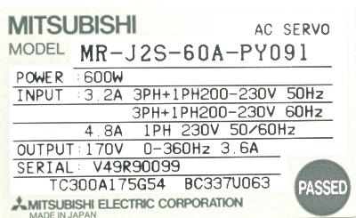 Mitsubishi MR-J2S-60A-PY091 label image