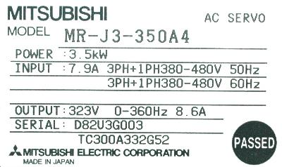 Mitsubishi MR-J3-350A4 label image