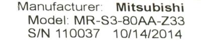Mitsubishi MR-S3-80AA-Z33 label image