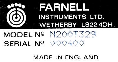 FARNELL INSTRUMENTS LTD N200T329 label image